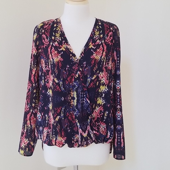Cooper and Ella medium navy multi faux wrap blouse - Picture 1 of 9